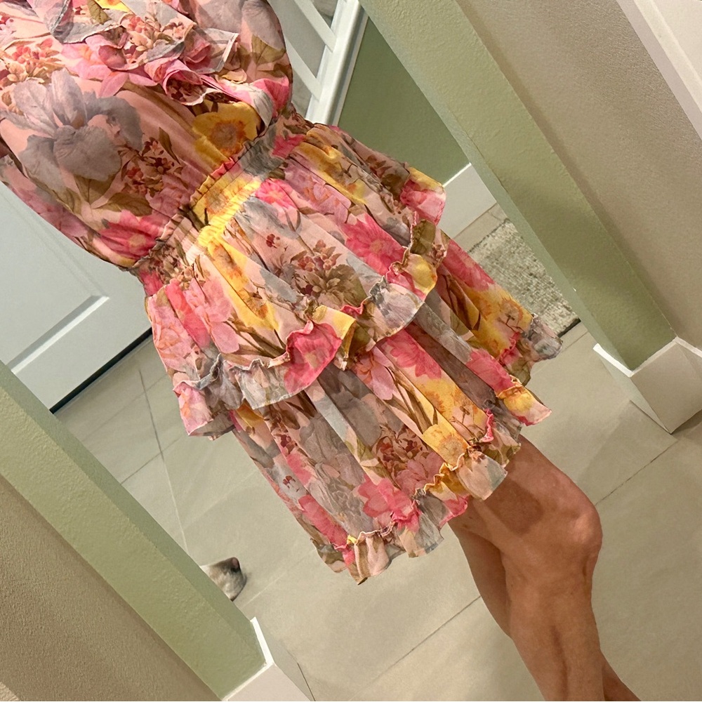 Vibrant Floral Dress with Ruffle Details